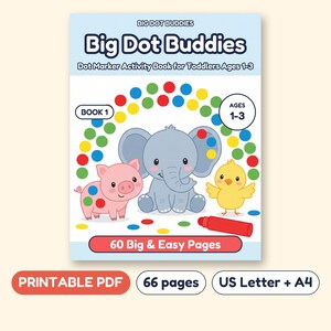 Dot Marker Activity Book for Toddlers, Animals Letters Numbers Shapes, Printable PDF, Ages 1-3