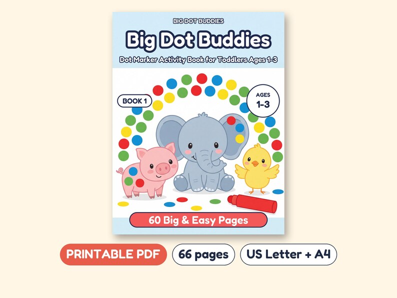 Dot Marker Activity Book for Toddlers, Animals Letters Numbers Shapes, Printable PDF, Ages 1-3 image 1