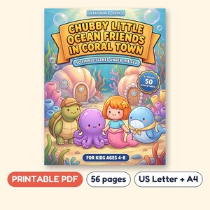 Ocean Coloring Book for Kids, 50 Coral Town Sea Animal Scenes, Printable PDF, Ages 4-8