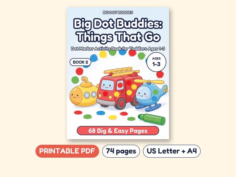 幼児向けドットマーカーアクティビティブック（乗り物、形、数字）（PDF） 画像 1