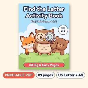 Find the Letter Activity Book, Circle A to Z Alphabet Puzzles, Printable PDF, Ages 3-5