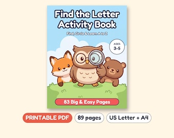 Find the Letter Activity Book, Circle A to Z Alphabet Puzzles, Printable PDF, Ages 3-5