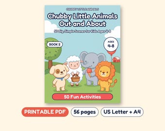Animal Coloring Book for Kids, 50 Picnic Camping and Bedtime Scenes, Printable PDF, Ages 4-8