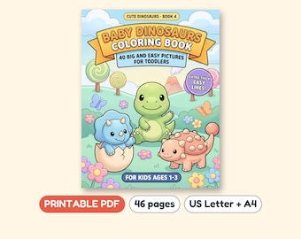 Baby Dinosaurs Coloring Book for Toddlers, 40 Pictures, Printable PDF, Ages 1-3