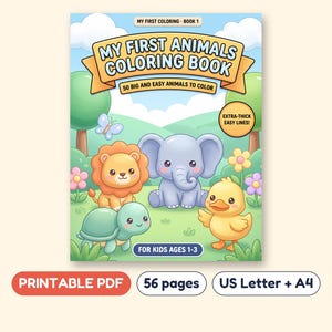 My First Animals Coloring Book for Toddlers, Printable PDF, Ages 1-3