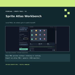 Sprite Atlas Workbench | Offline Desktop HTML Tool | PNG Packing and JSON Export
