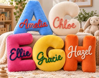 Personalized Velvet Letter Pillow, Custom Name Initial Cushion, Kids Nursery Room Decor