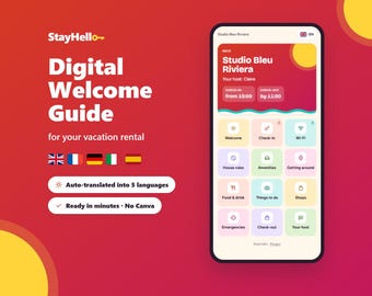 Digitaal welkomstboek voor Airbnb, automatisch vertaald in 5 talen, gastengids met QR-code