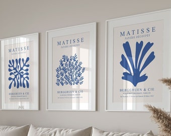 3 matisse prints, matisse print set of 3, set of 3 matisse prints, neutral wall art, neutral prints, neutral wall prints, blue wall art,