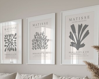 3 matisse prints, matisse print set of 3, set of 3 matisse prints, neutral wall art, neutral prints, neutral wall prints, grey matisse print