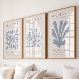 matisse print blue set of 3 exhibition poster downloads, matisse wall art digital print, blue wall art, neutral gallery wall art, modern art