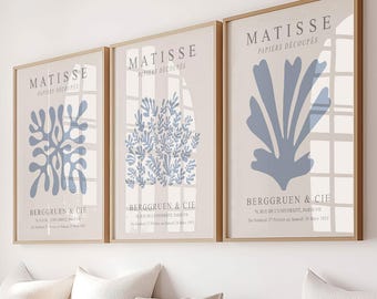 matisse print blue set of 3 exhibition poster downloads, matisse wall art digital print, blue wall art, neutral gallery wall art, modern art
