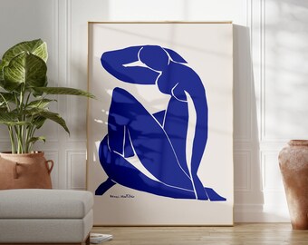 matisse print, matisse wall art, matisse poster, nu bleu, nu blue, blue woman art, abstract female body picture, abstract female form,