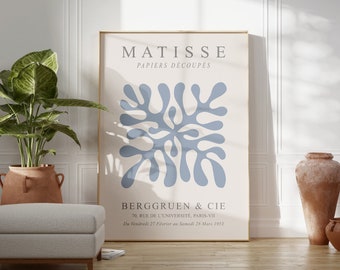 pastel blue abstract Matisse print, modern neutral Matisse botanical wall art digital download, pastel blue prints, blue abstract download,