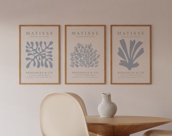 matisse print blue set of 3 exhibition poster downloads, matisse wall art digital print, blue wall art, neutral gallery wall art, modern art