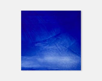 Ultramarine Blue Abstract Seascape Painting, Small Square Acrylic Art (10x10cm)