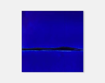 Small Square Modern Minimalist Abstract Expressionist Painting In Ultramarine Blue