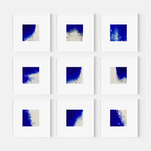Blue Minimalist Abstract Paintings, Original Ultramarine Contemporary Artworks, Modern Sea Wave Decor with Mounts Ready for Framing