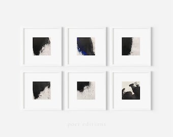 Original Abstract Expressionist Painting, Set Of 6 Small Paintings, Black White Acrylic On Paper, Fine Art Gallery Wall, Contemporary Art