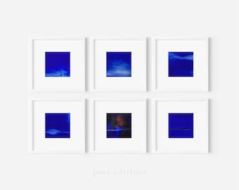Set Of 6 Minimalist Ultramarine Blue Abstract Expressionist Paintings, Original Handmade Art, Professionally Mounted, Office Or Home Decor,