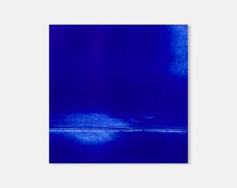 Modern Minimalist Abstract Seascape Painting In Ultramarine Blue
