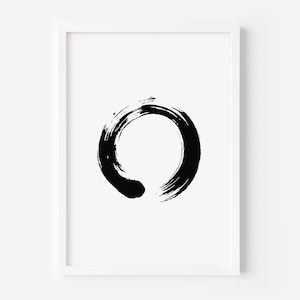 Enso circle wall art, minimalist Japanese Zen Buddhist printable, simple black and white meditation art digital download, wabi sabi decor,