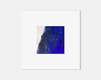 Ultramarine Blue Abstract Expressionist Painting, Original Acrylic On Recycled Paper, Small Matted Wall Art, Gestural Work Signed On Reverse