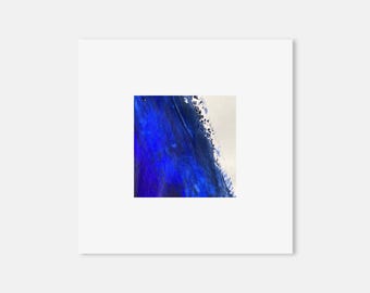 Ultramarine Blue Abstract Expressionist Painting, Small Square Acrylic Artwork (10x10 cm)