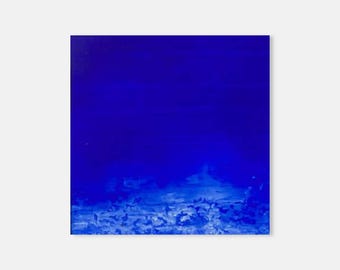 Ultramarine Blue Abstract Seascape Painting, Original Acrylic On Paper, Small Square Ocean Art, Minimalist Wall Decor, Underwater Artwork