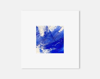 Ultramarine Blue Abstract Painting, Small Square Expressionist Art, 10 x 10 Painting With Mount Ready For Framing, Handmade Acrylic Artwork