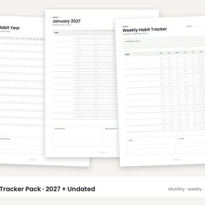2027 Habit Tracker Printable, Undated Monthly Weekly Year-in-Dots (PDF) image 1