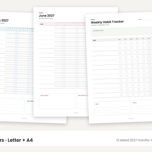 2027 Habit Tracker Printable, Undated Monthly Weekly Year-in-Dots (PDF) image 2
