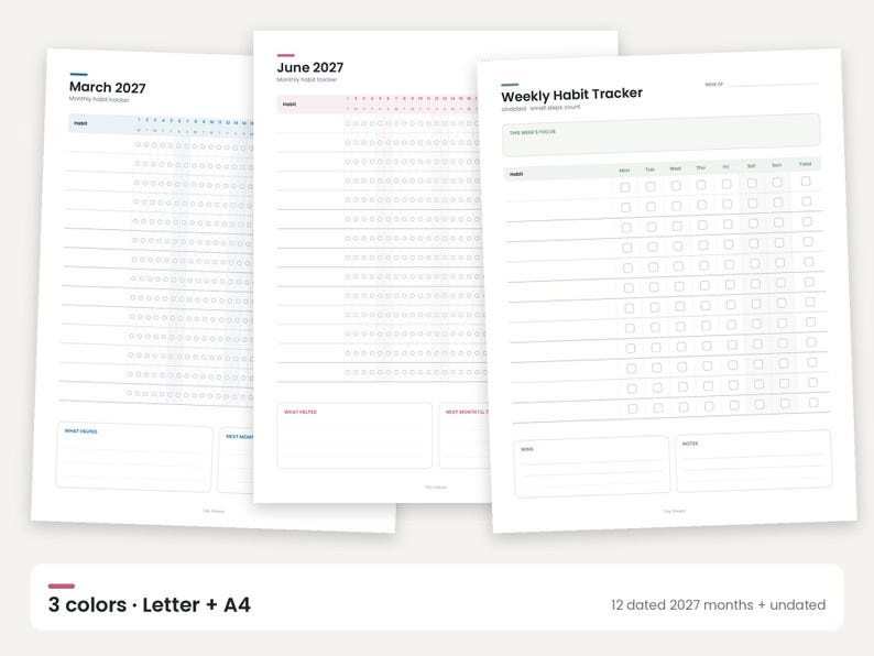 2027 Habit Tracker Printable, Undated Monthly Weekly Year-in-Dots (PDF) image 2