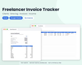 フリーランス向け請求書追跡スプレッドシート、クライアント作業時間記録、収入ダッシュボード（Excel/Googleスプレッドシート）