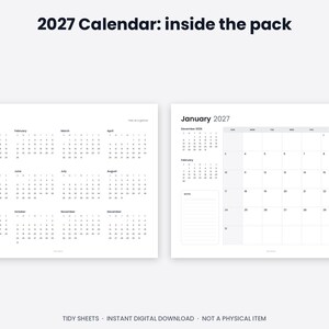 Minimalistisk väggkalender 2027, året i korthet, söndag/måndag start (digital nedladdning) bild 3