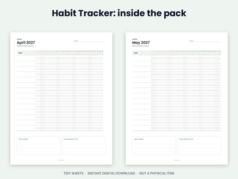 2027 Habit Tracker Printable, Undated Monthly Weekly Year-in-Dots (PDF) image 5