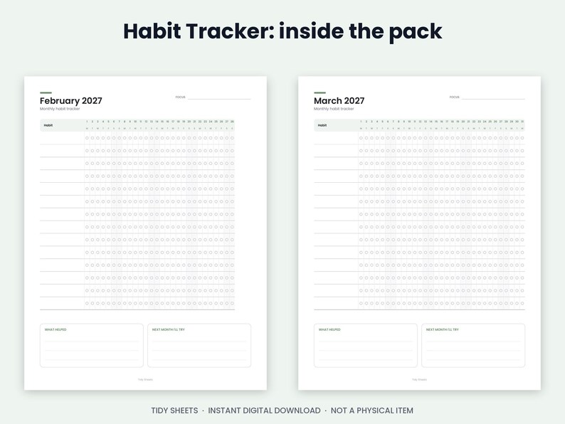 2027 Habit Tracker Printable, Undated Monthly Weekly Year-in-Dots (PDF) image 4