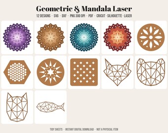 Layered Mandala & Geometric Animal SVG Bundle, Laser Cut Coaster Files (Digital Download)