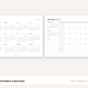 Minimalistisk väggkalender 2027, året i korthet, söndag/måndag start (digital nedladdning) bild 1