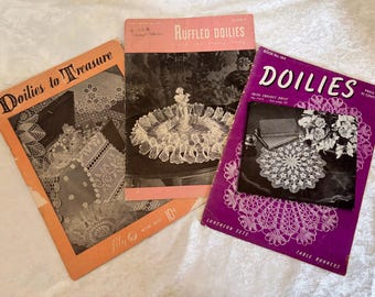 3 Vintage Crochet Doily Pattern Booklets The Spool Cotton Co., Star Book No59, Lily Design Book #1600