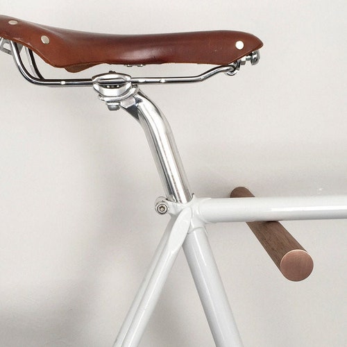 wall mounted bike rack, bicycle storage, wooden bike hook // BLACK WALNUT // COPPER