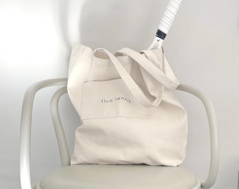 The fluo tennis tote bag, simple sports bag made of natural undyed cotton canvas
