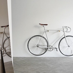 wall mounted bike rack, bicycle storage, wooden bike hook // OAK WOOD // BRASS