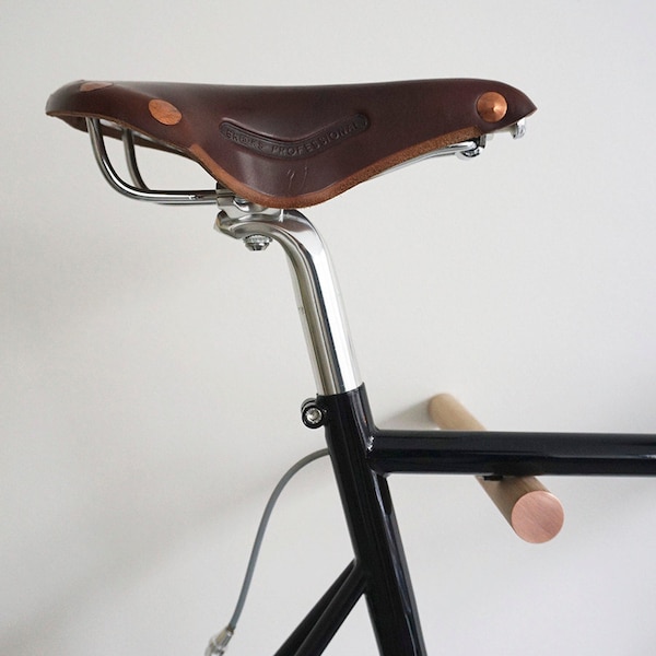 wall mounted bike rack, bicycle storage, wooden bike hook // OAK WOOD // COPPER