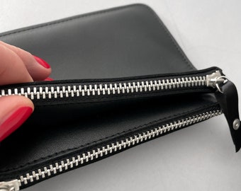 Black Leather Double Purse: Minimalist Calfskin Wallet