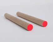 wooden bike hook, neon red/pink
