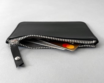 Minimalist Black Leather Purse: Embossed Fluo Wallet