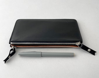 Minimalist Black Leather Double Purse: Embossed Fluo Wallet