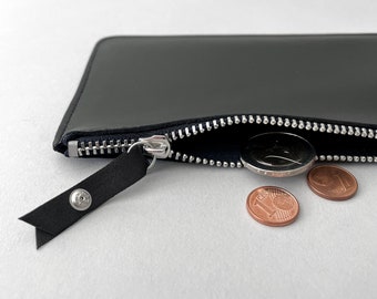 Minimalist Black Leather Purse: Embossed Fluo Wallet with Zipper
