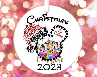 Personalized Family Mickey Hat Porcelain 3 inch Christmas Ornament